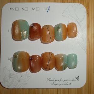 Gradient Orange and Blue Cat Eye Press-On Shorty Nails